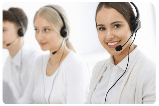 a woman wearing a headset and smiling